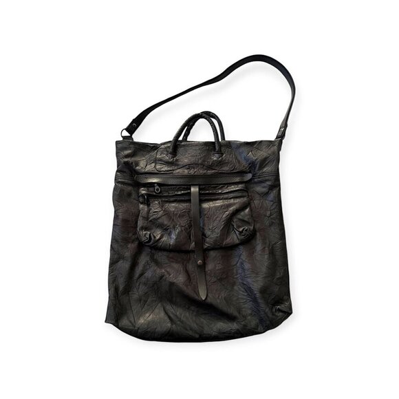 Jas M.B. London Handbags - Jas MB London Large Black Leather Bag, Tote-Shoulder, Shrunken Leather, Unisex